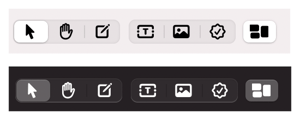 Image of toolbar buttons in both light and dark mode
